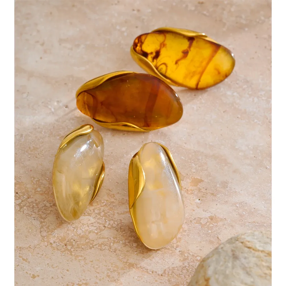 Yhpup Resin Geometric Stud Earrings in Gold-Plated Steel