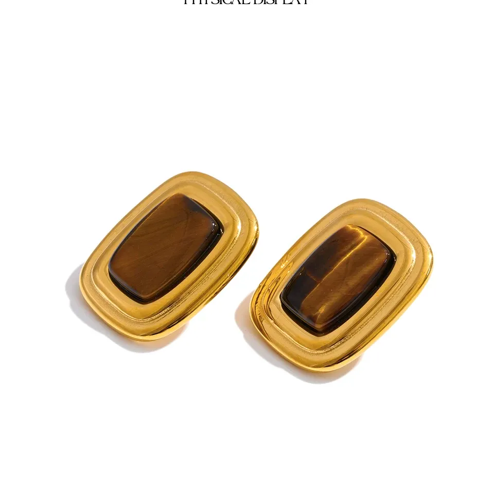 Yhpup Tiger Stone Square Stud Earrings