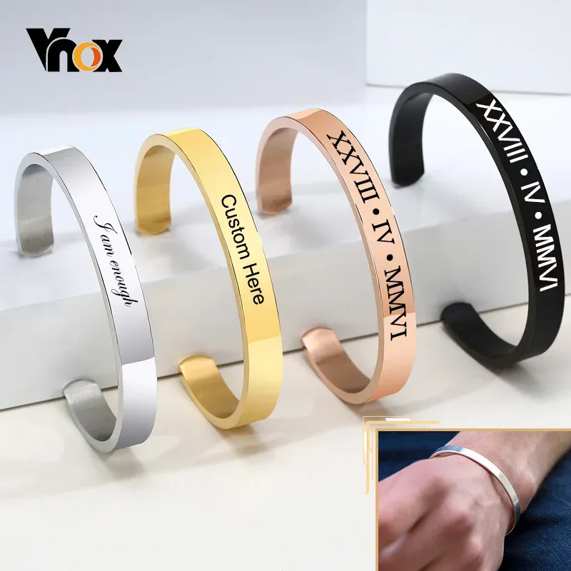 Vnox Engraved Stainless Steel Cuff Bangle for Men and Women