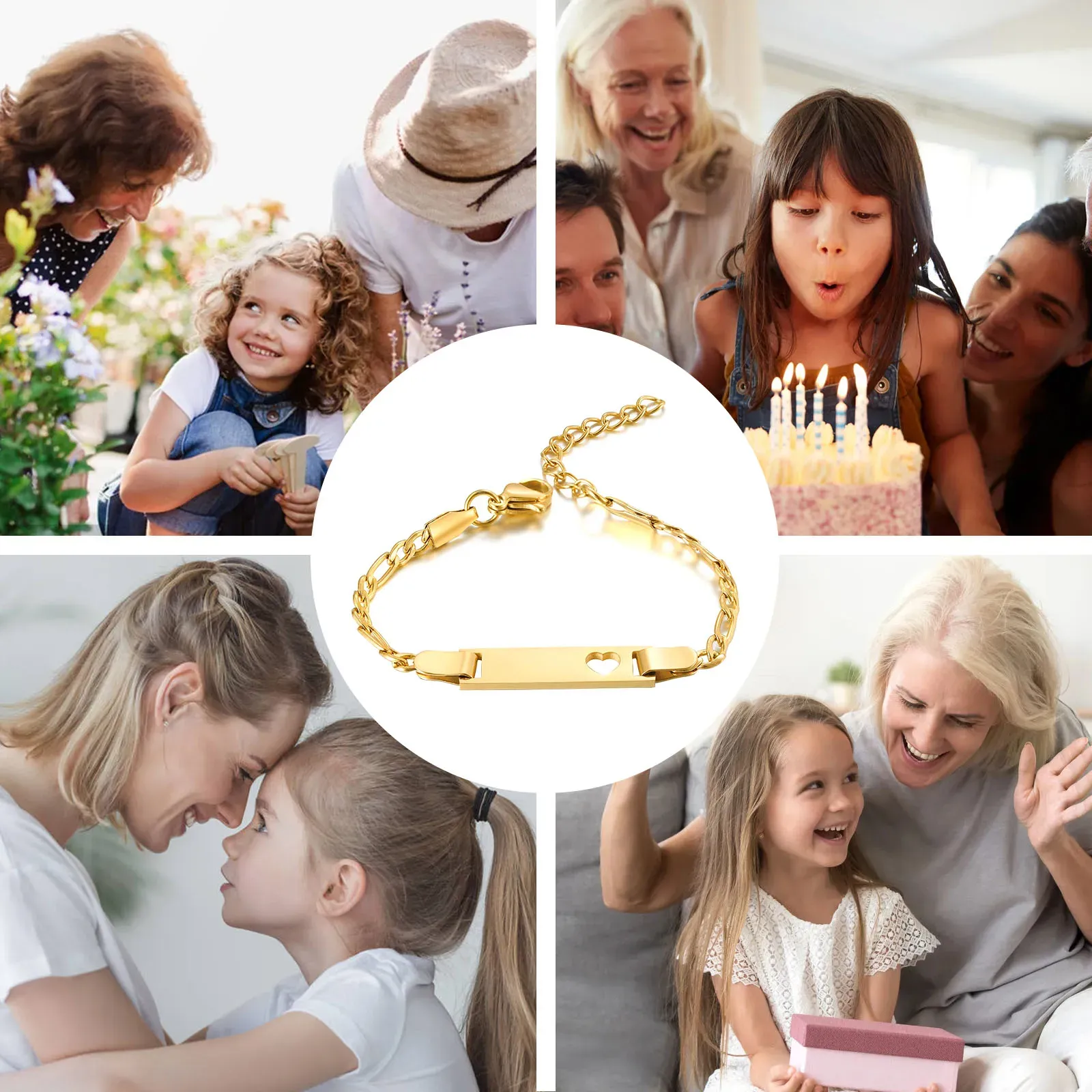 Vnox Custom Baby Name Chain Bracelet in Gold-Tone Stainless Steel