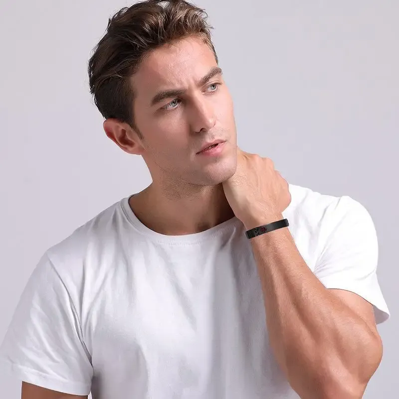 Vnox Black Stainless Steel Medical Alert ID Bracelet