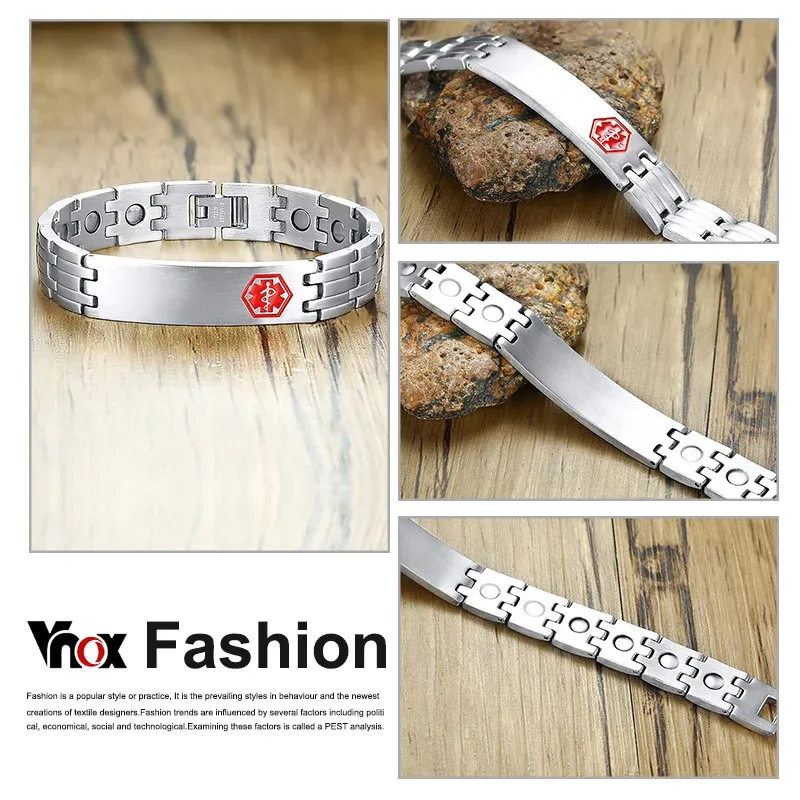 Vnox Black Stainless Steel Medical Alert ID Bracelet
