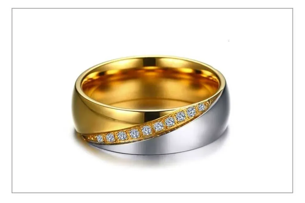 Vnox Custom CZ Stainless Steel Couple Wedding Band