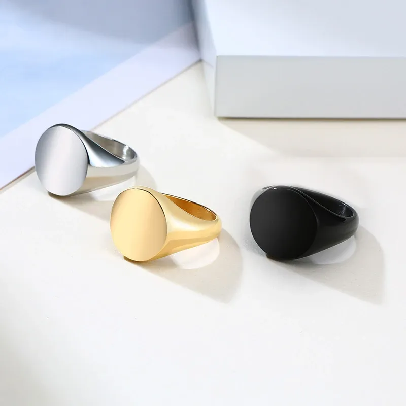 Vnox Custom 14mm Stainless Steel Signet Ring for Women