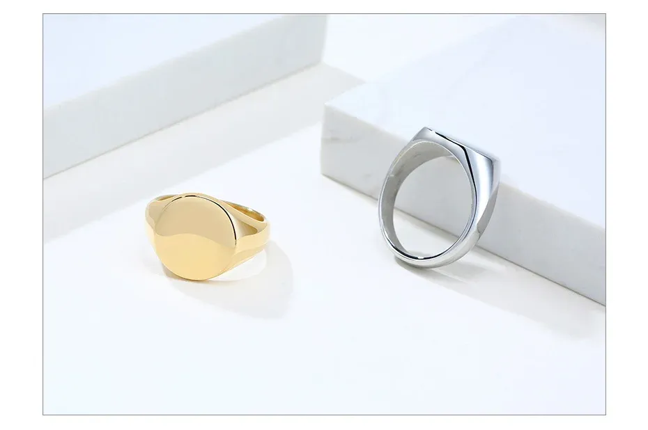 Vnox Custom 14mm Stainless Steel Signet Ring for Women