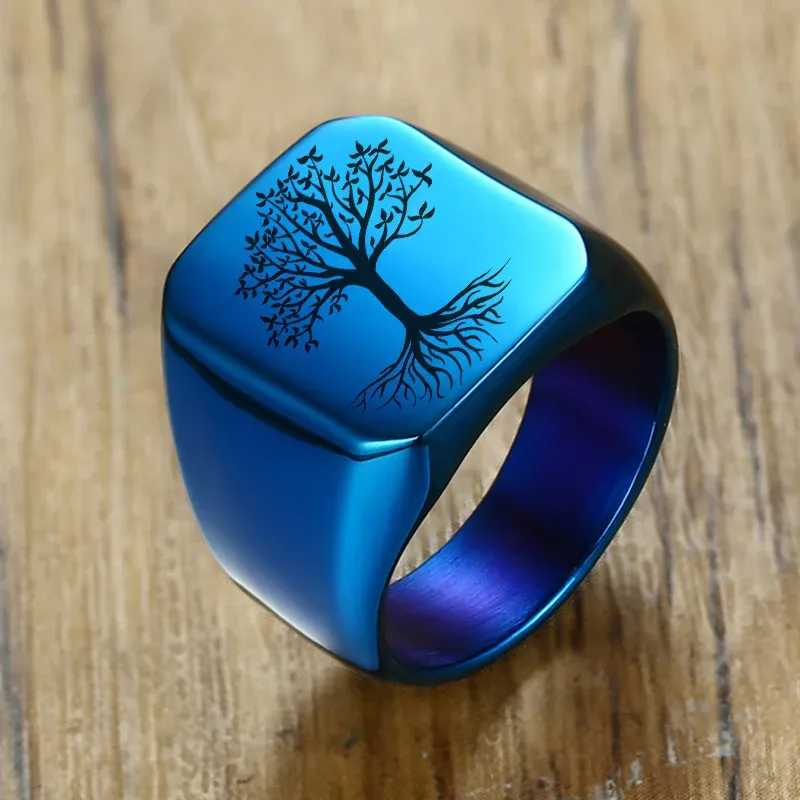 Vnox Tree of Life Custom Signet Ring for Men