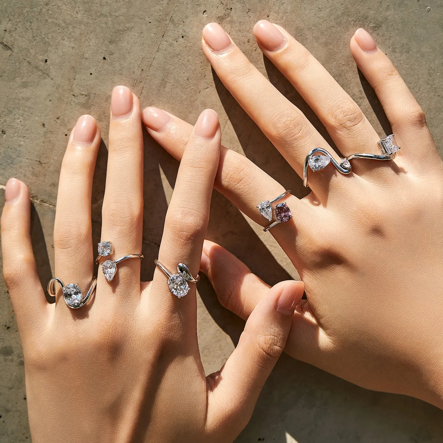 MODIAN 925 Sterling Silver Irregular Geometric CZ Cocktail Ring