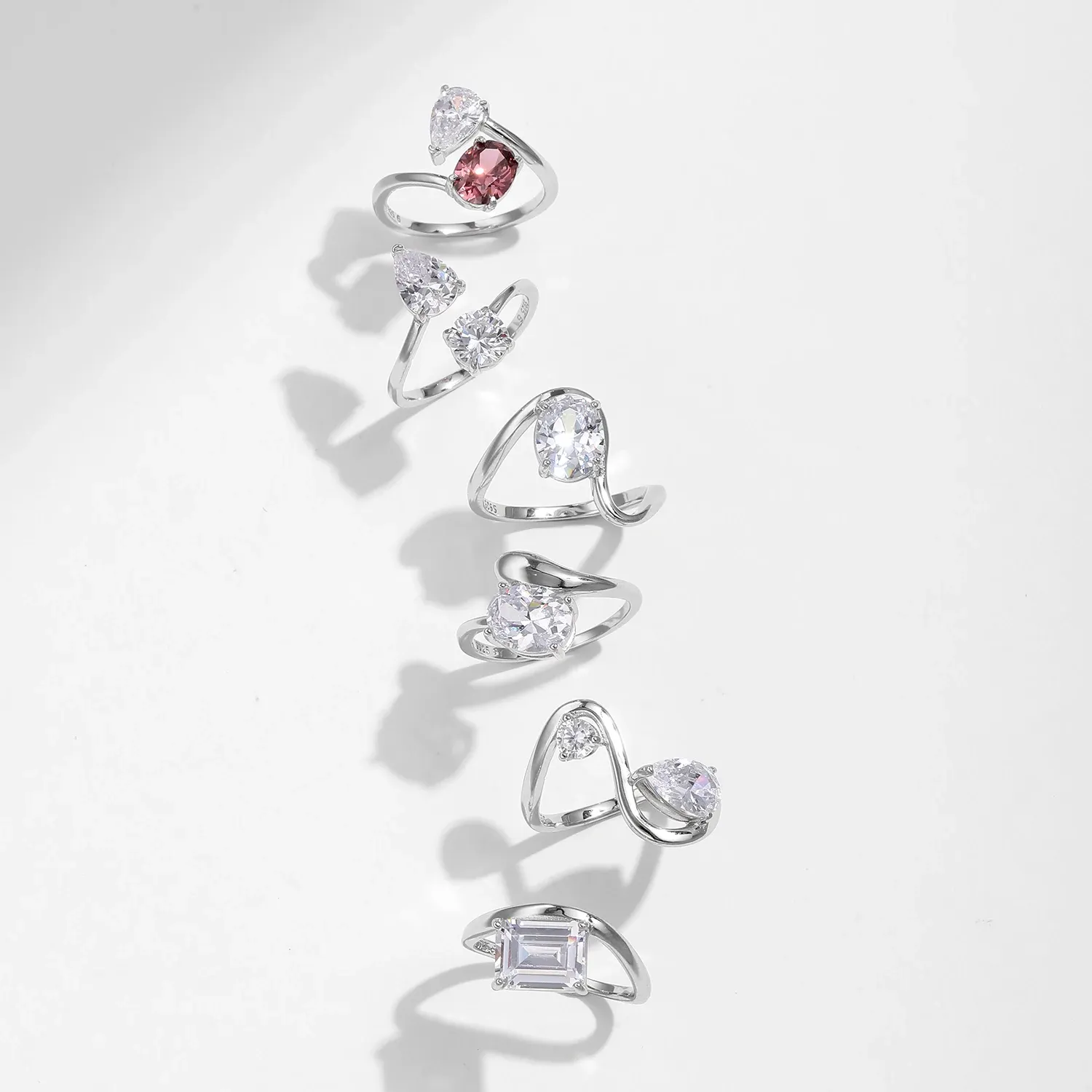 MODIAN 925 Sterling Silver Irregular Geometric CZ Cocktail Ring