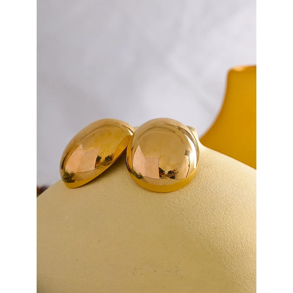 Yhpup Oval Geometric Gold-Plated Stainless Steel Stud Earrings