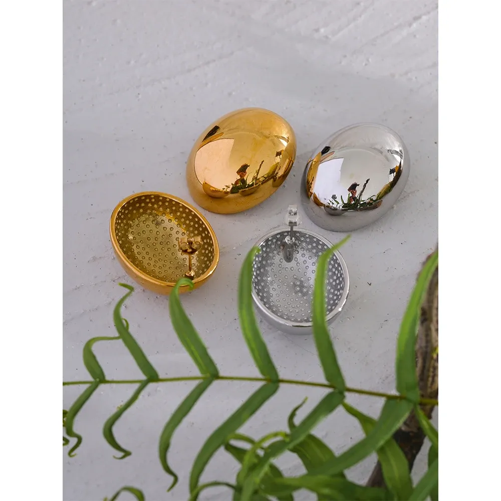 Yhpup Oval Geometric Gold-Plated Stainless Steel Stud Earrings
