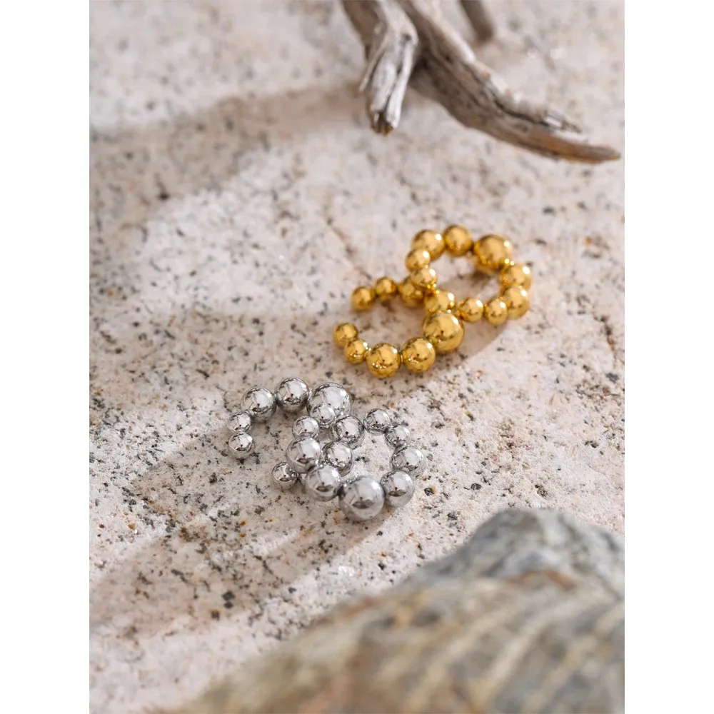 Yhpup Round Bead Stainless Steel Clip Earrings