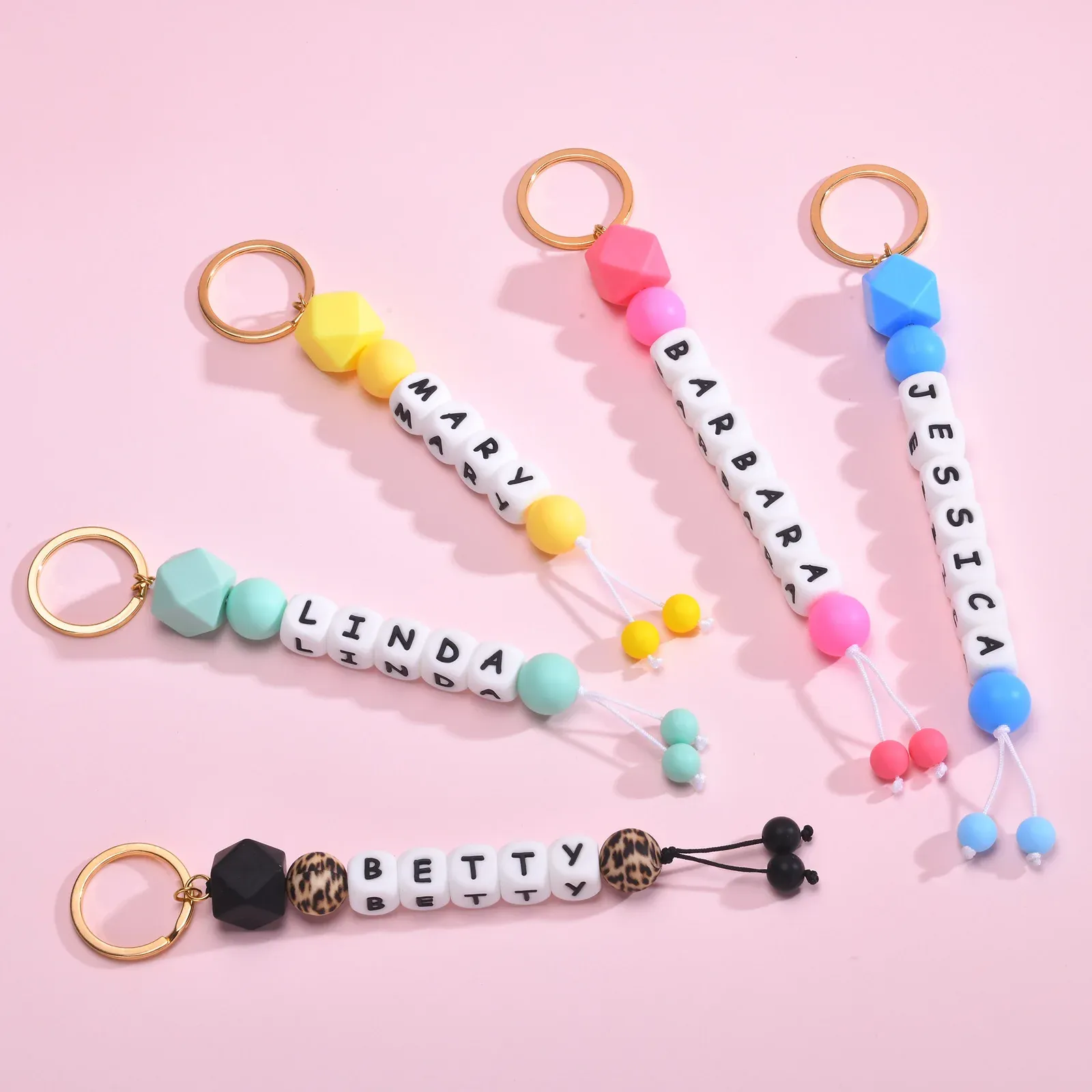 Vnox Custom Leopard Silicone Bead Name Keychain