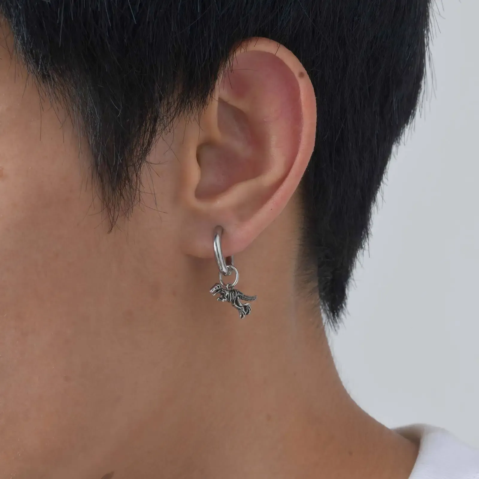 Vnox Dinosaur Skeleton Hoop Earrings for Men