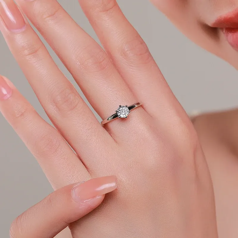 MODIAN 925 Sterling Silver Round CZ Wedding Band for Women