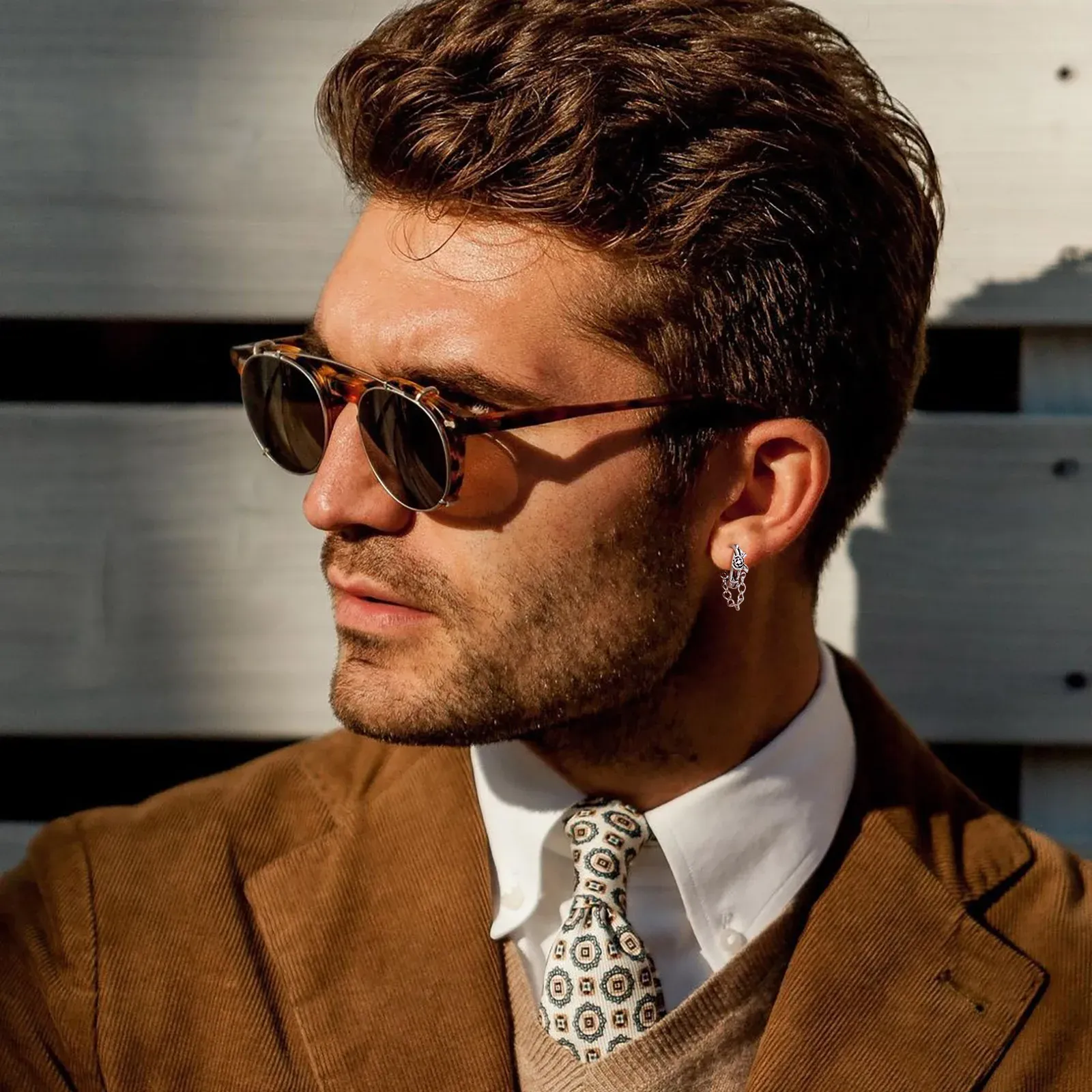 Vnox Black Rose Hoop Earrings for Men