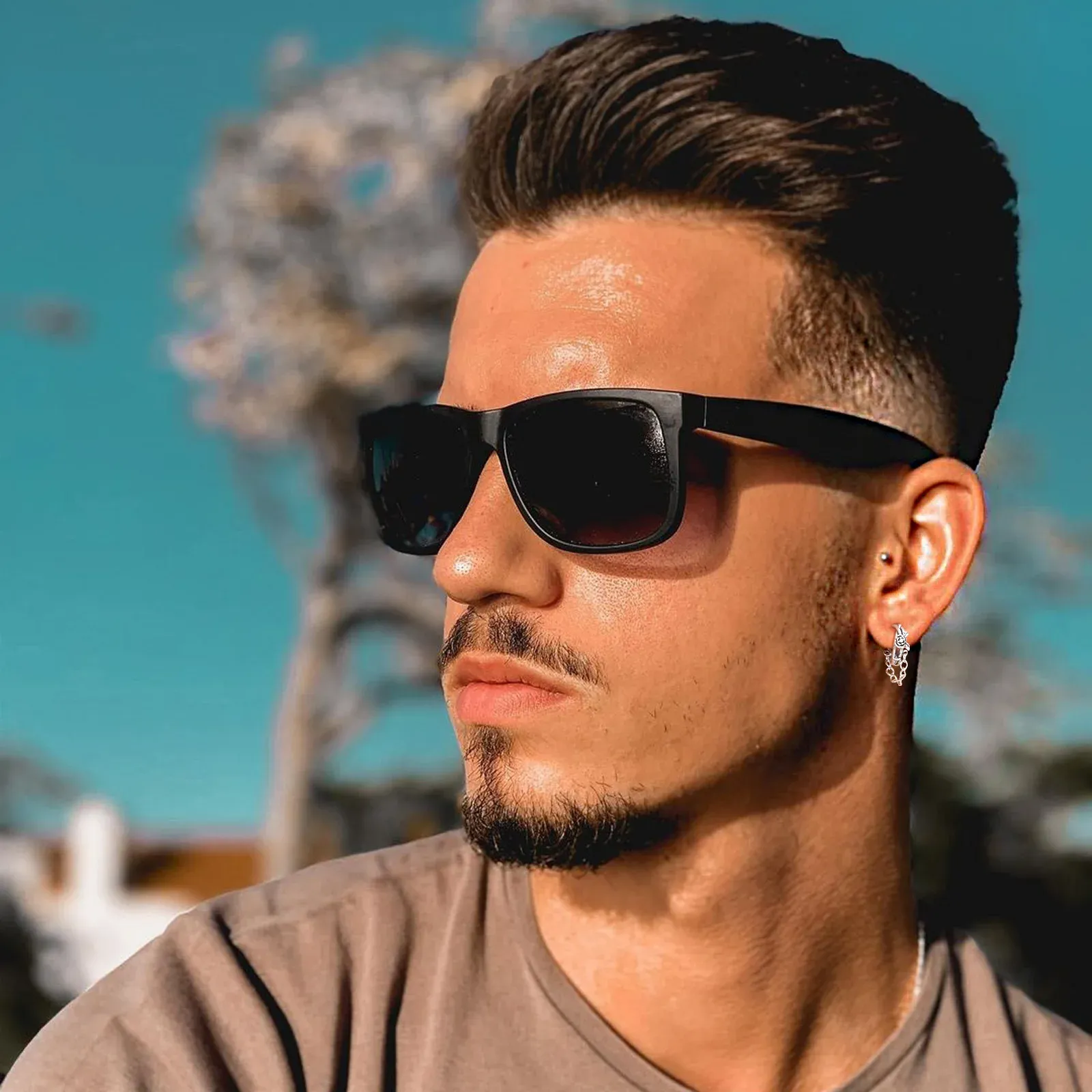 Vnox Black Rose Hoop Earrings for Men