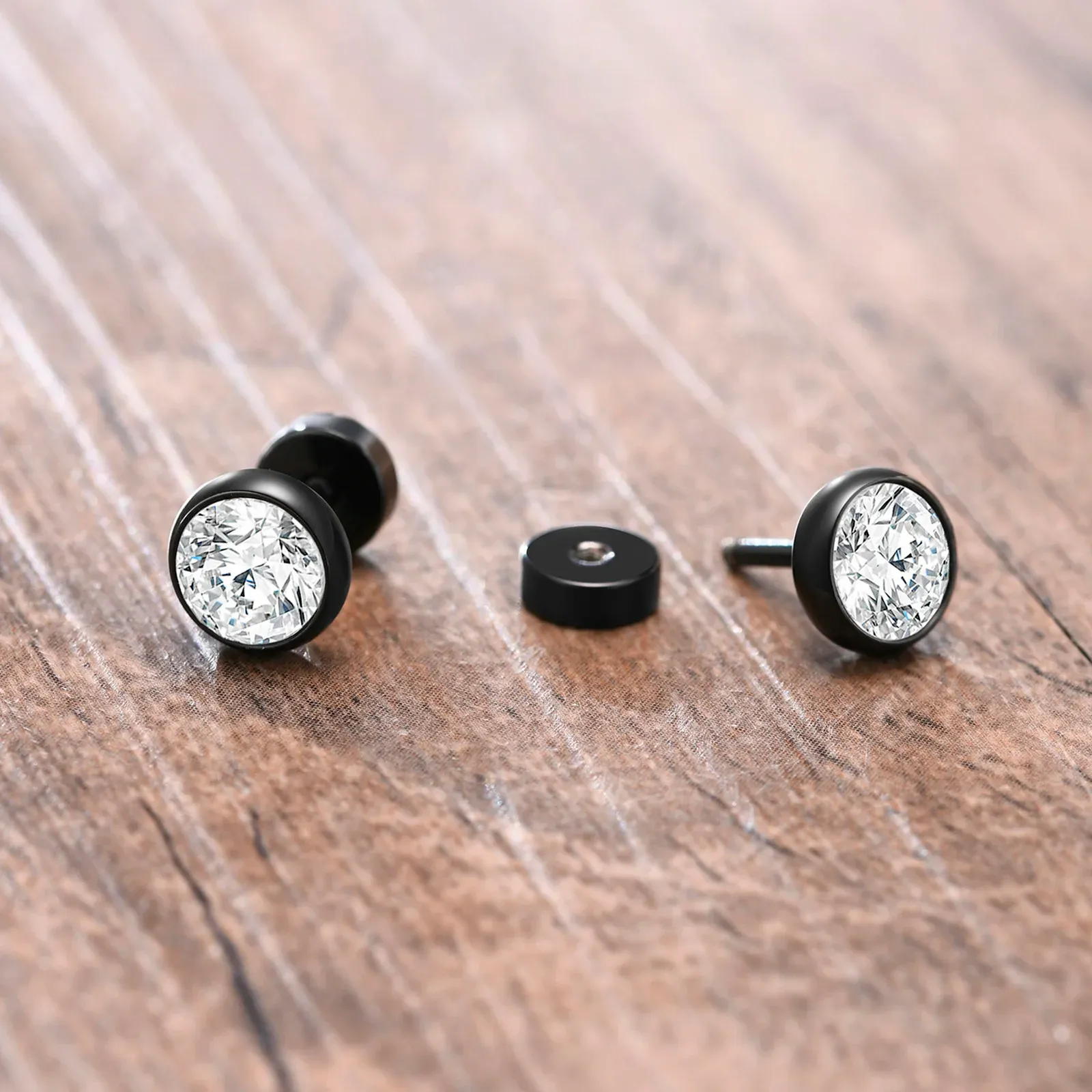 Vnox 8mm CZ Solitaire Stud Earrings in Stainless Steel