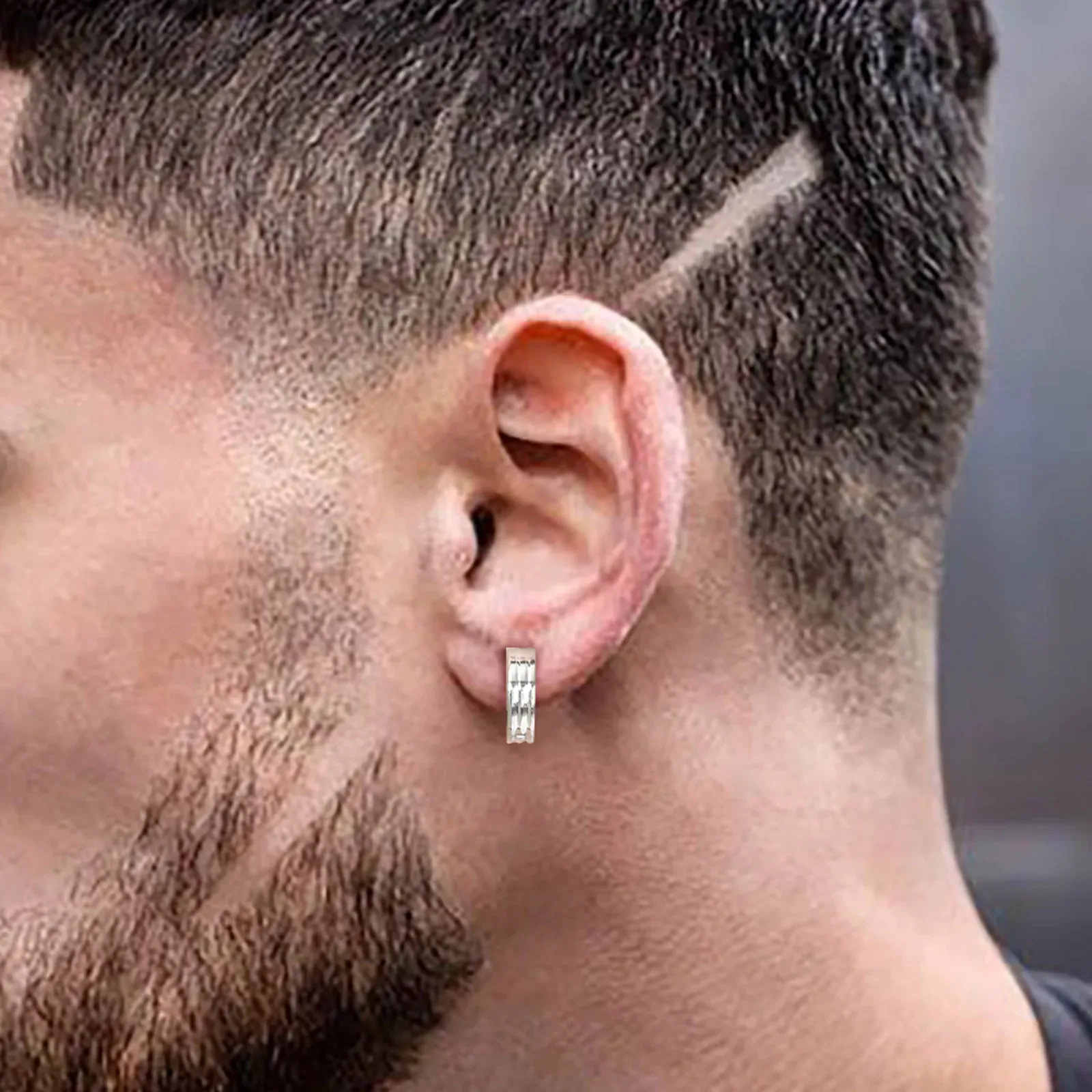 Vnox Black Grooved Stainless Steel Hoop Earrings for Men
