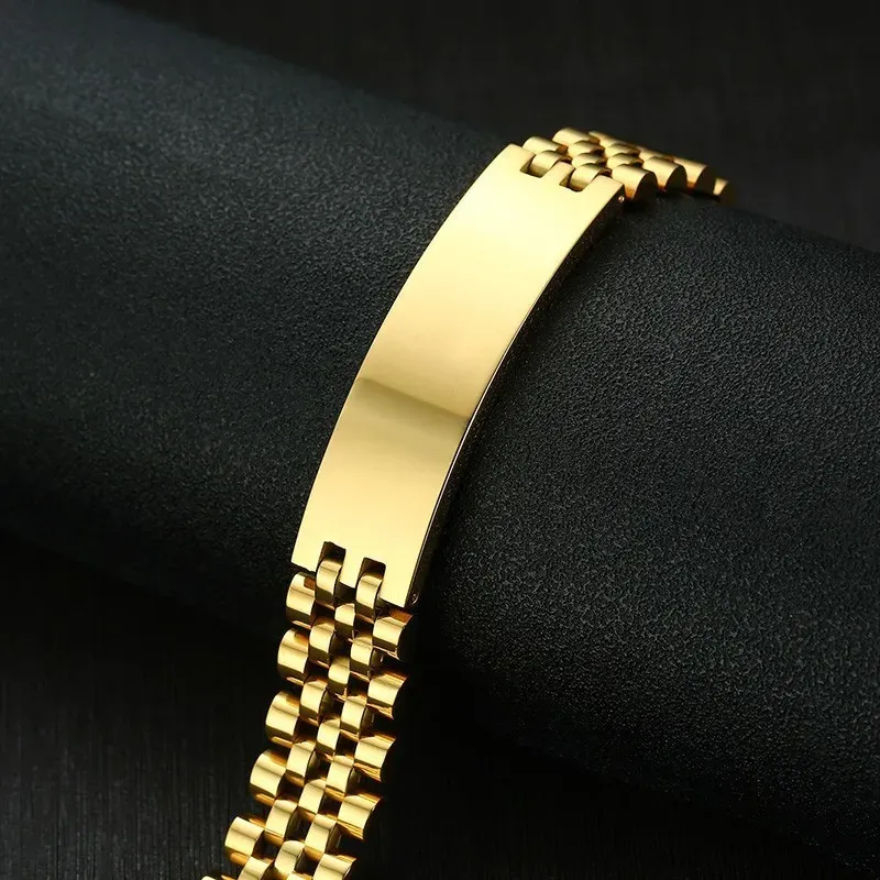 Vnox 15mm Engraved Stainless Steel ID Tag Bracelet