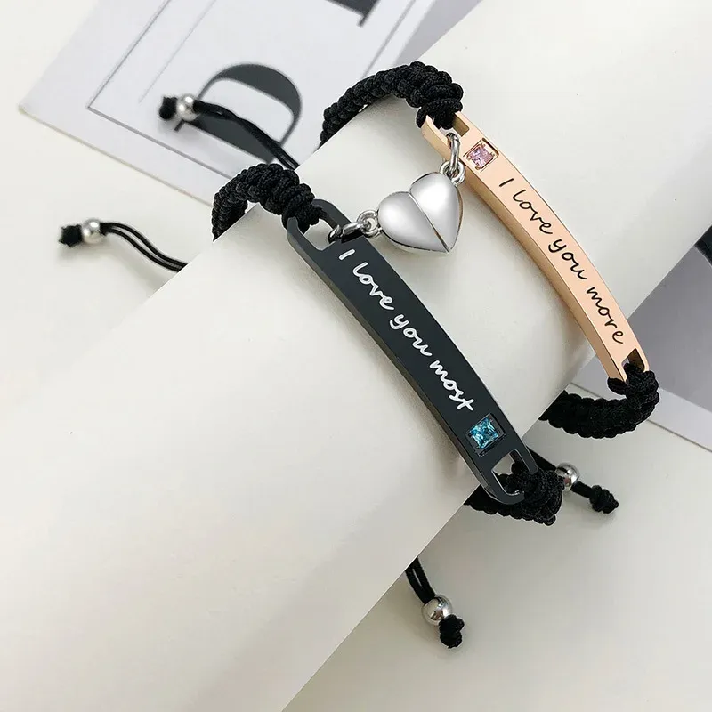 Vnox Custom Heart Rope Couple Bracelets
