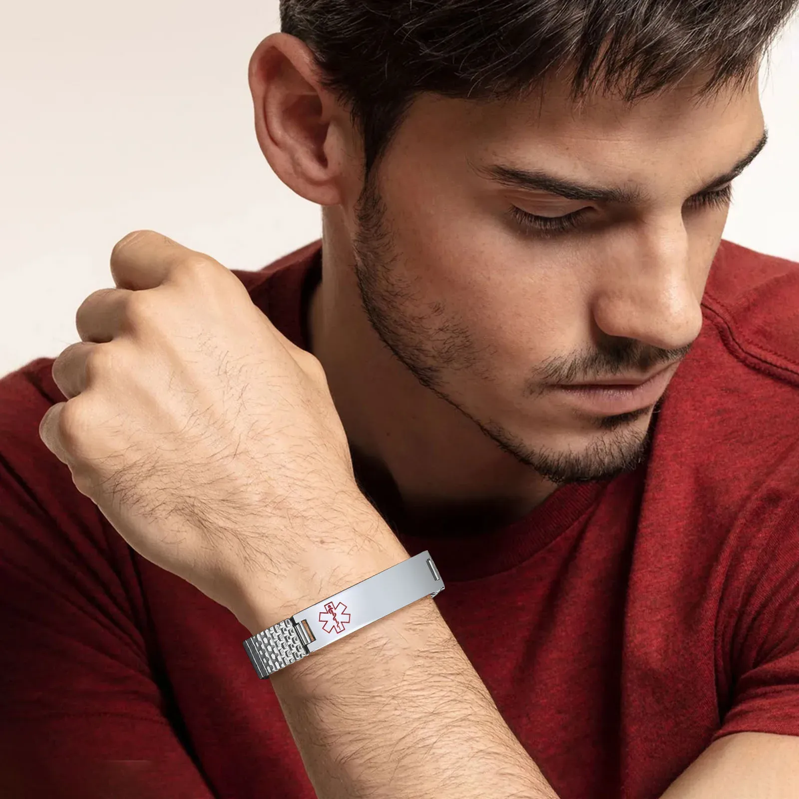 Vnox Stainless Steel Medical Alert ID Bracelet with Custom Engraving