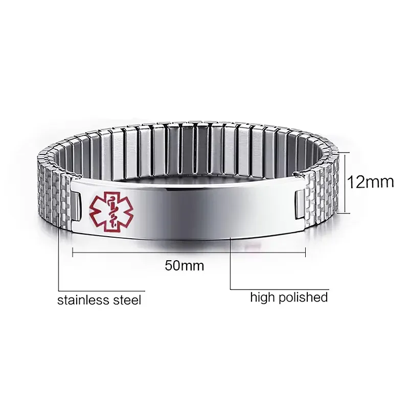 Vnox Stainless Steel Medical Alert ID Bracelet with Custom Engraving