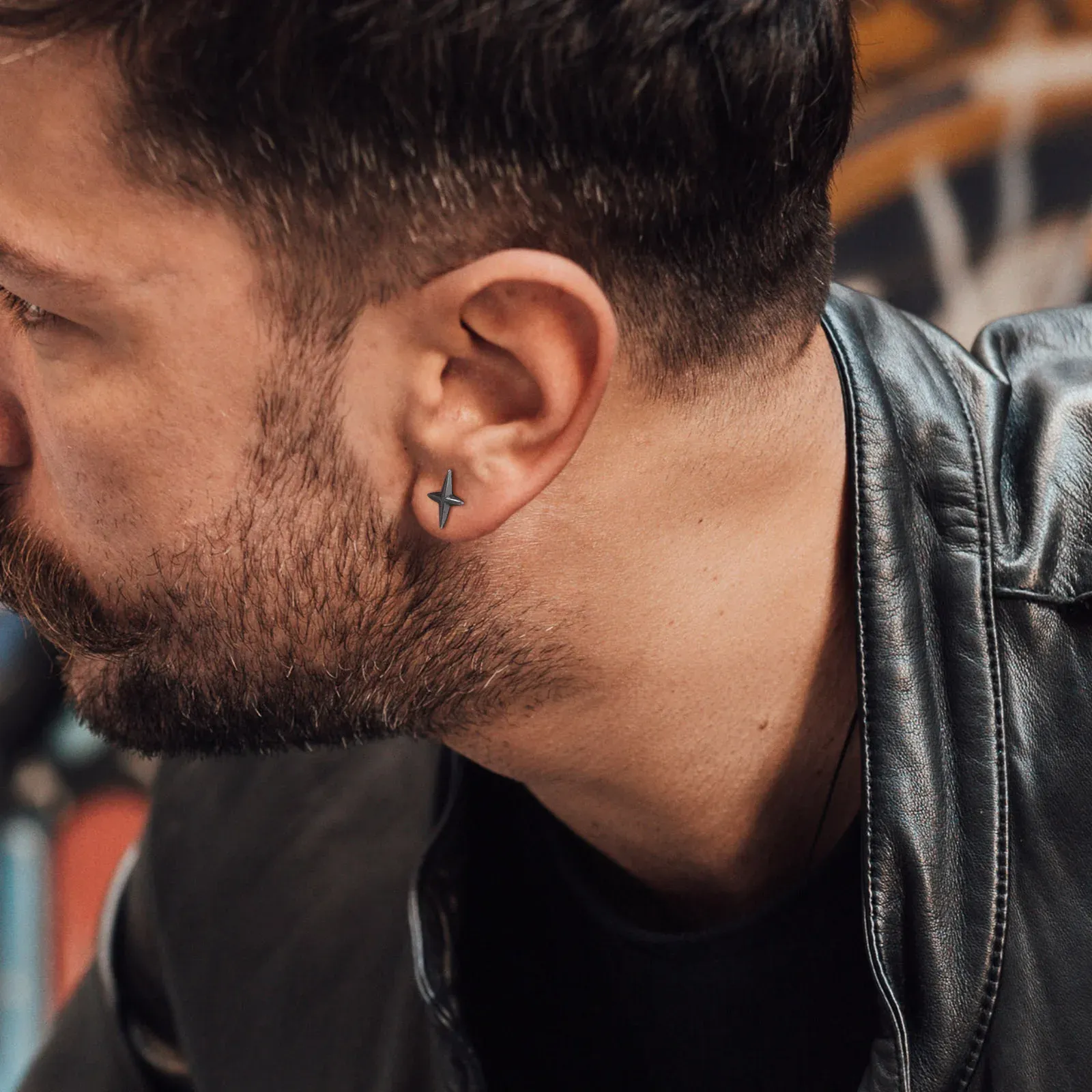 Vnox Oxidized Stainless Steel Star Stud Earrings