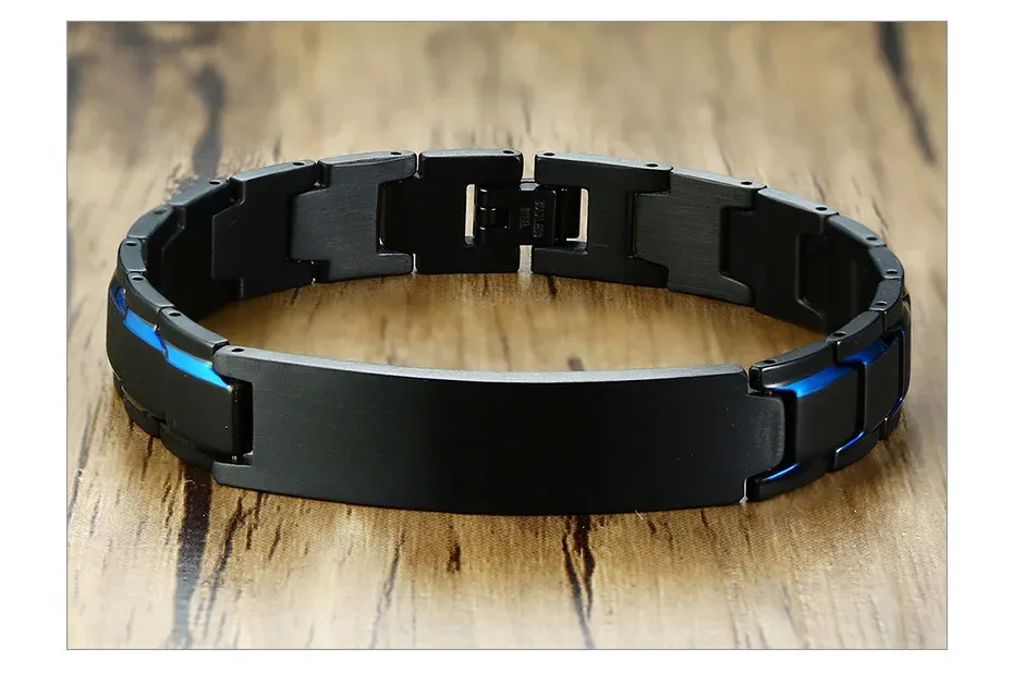 Vnox Personalized Black and Blue ID Bracelet for Men