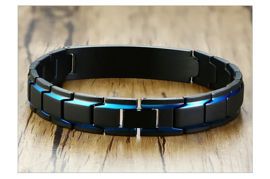 Vnox Personalized Black and Blue ID Bracelet for Men