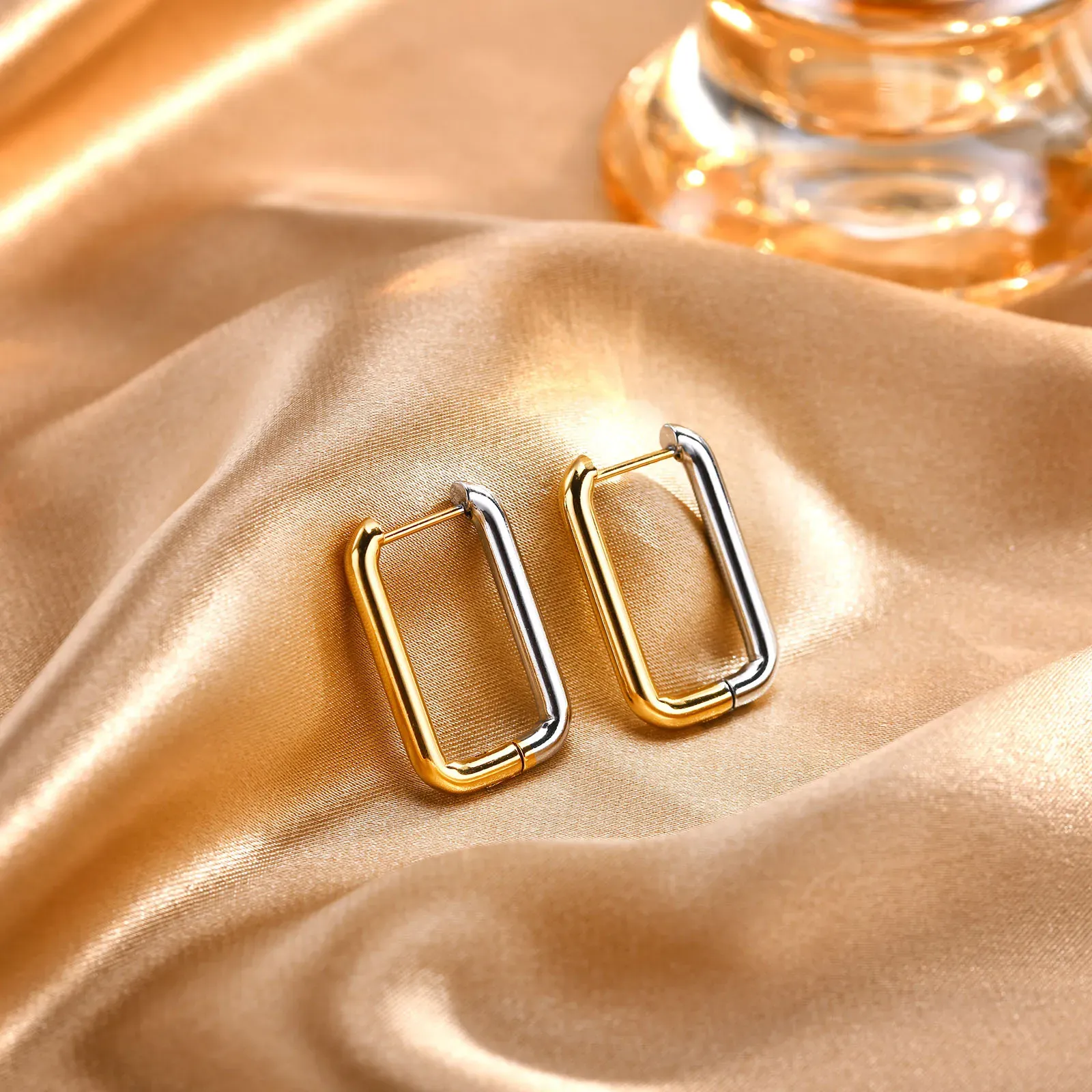 Vnox Waterproof Stainless Steel Geometric Hoop Earrings