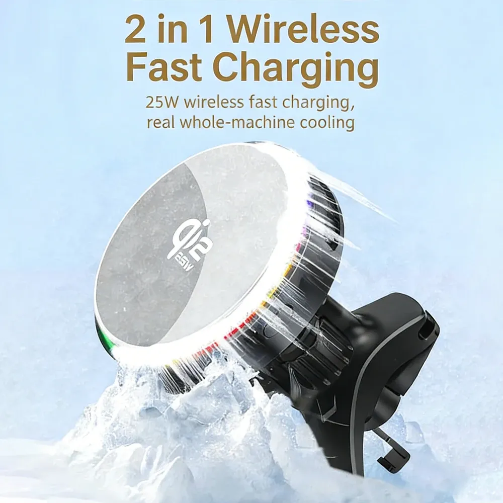 ACEFAST Qi2 25W Magnetic RGB Car Charger with Cooling Fan
