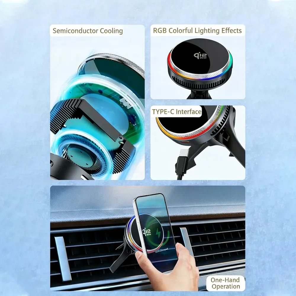 ACEFAST Qi2 25W Magnetic RGB Car Charger with Cooling Fan