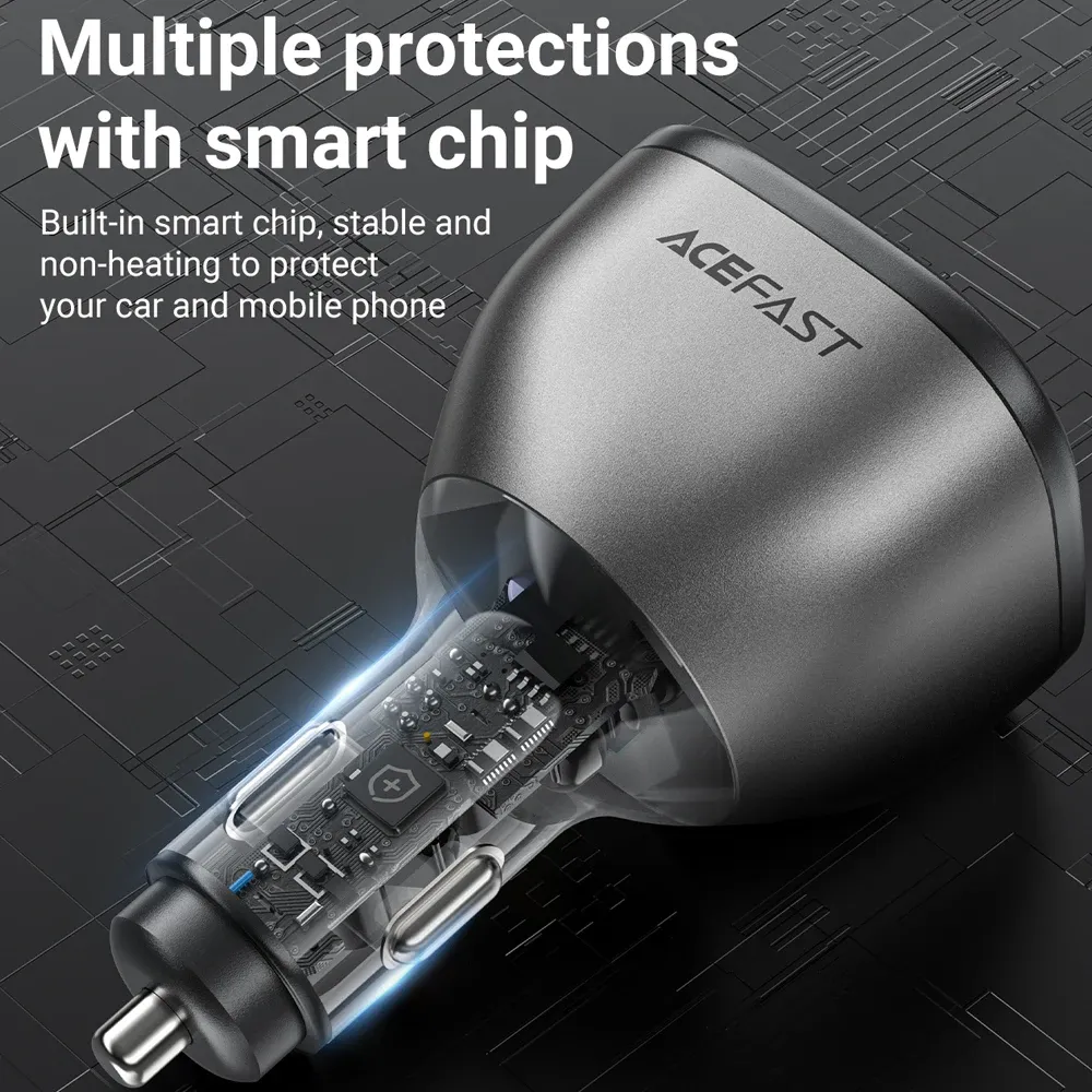 ACEFAST 140W USB-C Car Charger with Dual USB-C and USB-A