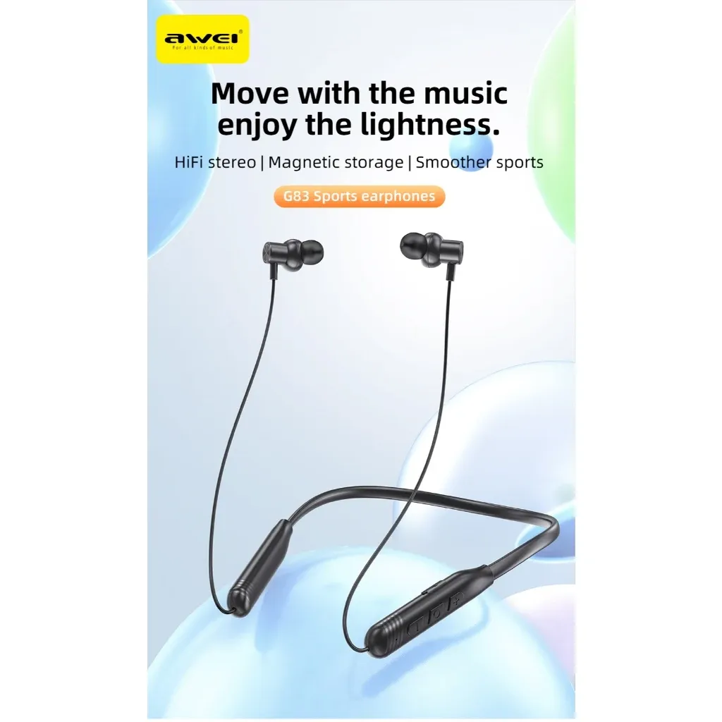 Awei G83 Bluetooth Neckband Earphones with IPX6 Protection and TF Card Playback