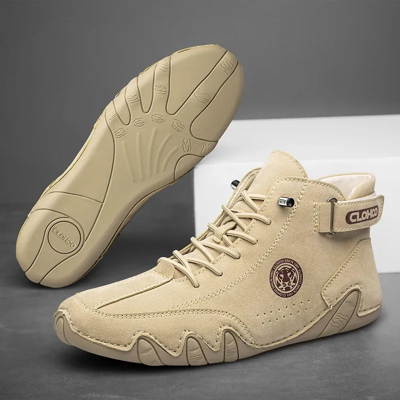 CLOHOO Lightweight PU Lace-Up Casual Sneakers for Men