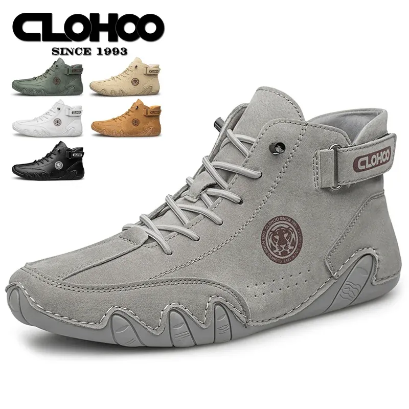 CLOHOO Lightweight PU Lace-Up Casual Sneakers for Men