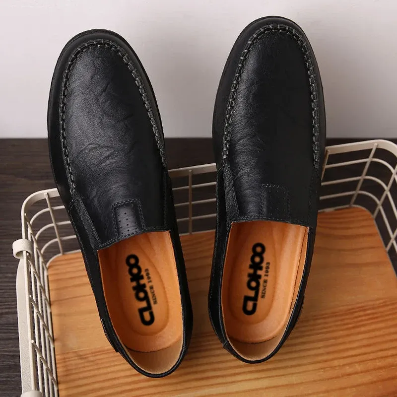 CLOHOO Genuine Leather Slip-On Loafers for Men