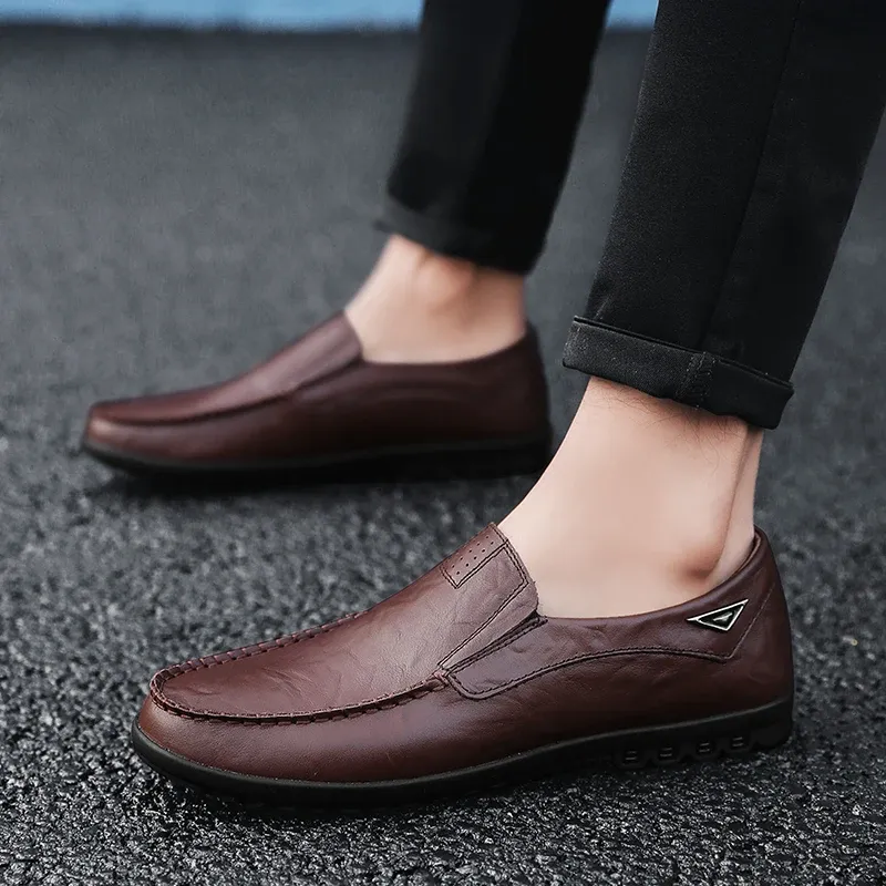 CLOHOO Genuine Leather Slip-On Loafers for Men