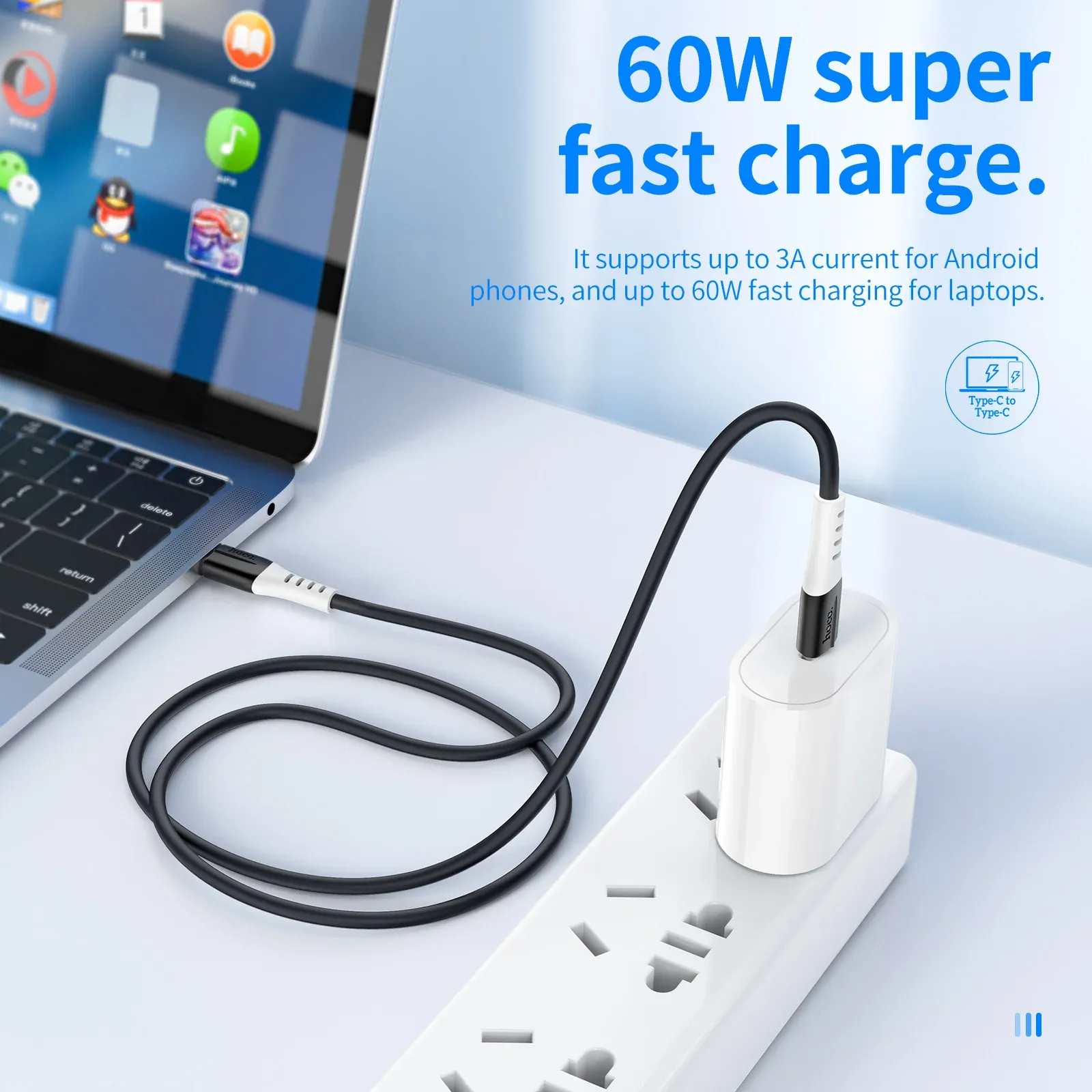 Hoco X82 Type-C to Type-C 60W Liquid Silicone Charging Cable