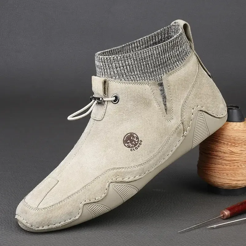 CLOHOO Genuine Leather Slip-On Ankle Boots for Everyday Outdoor Wear