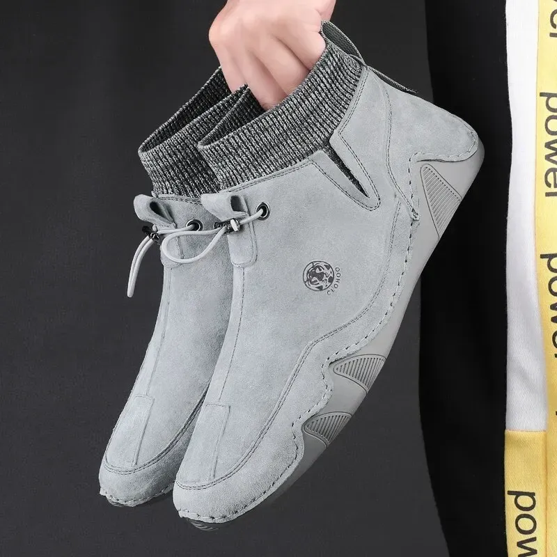 CLOHOO Genuine Leather Slip-On Ankle Boots for Everyday Outdoor Wear