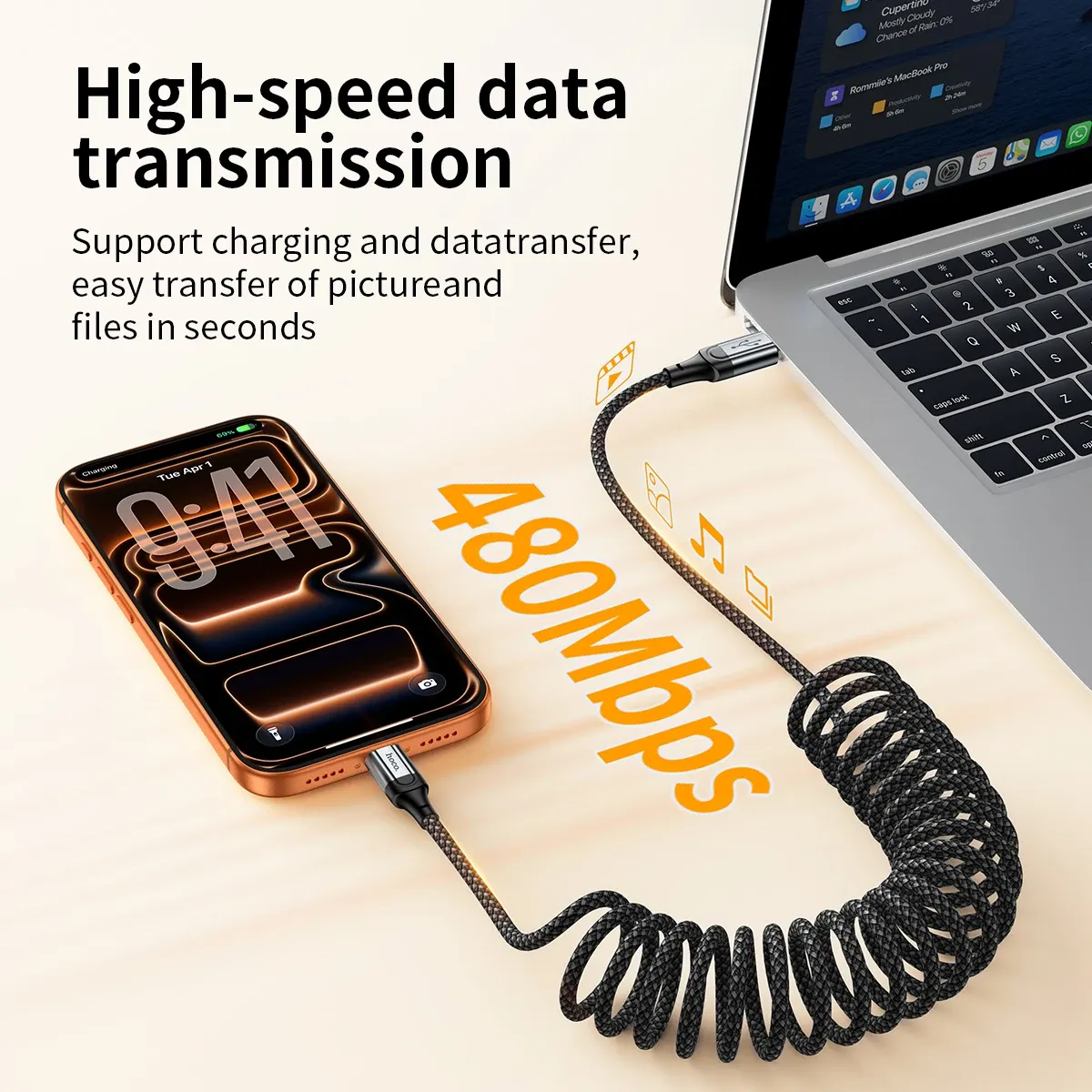 HOCO Spring Retractable USB-C Fast Charging Cable