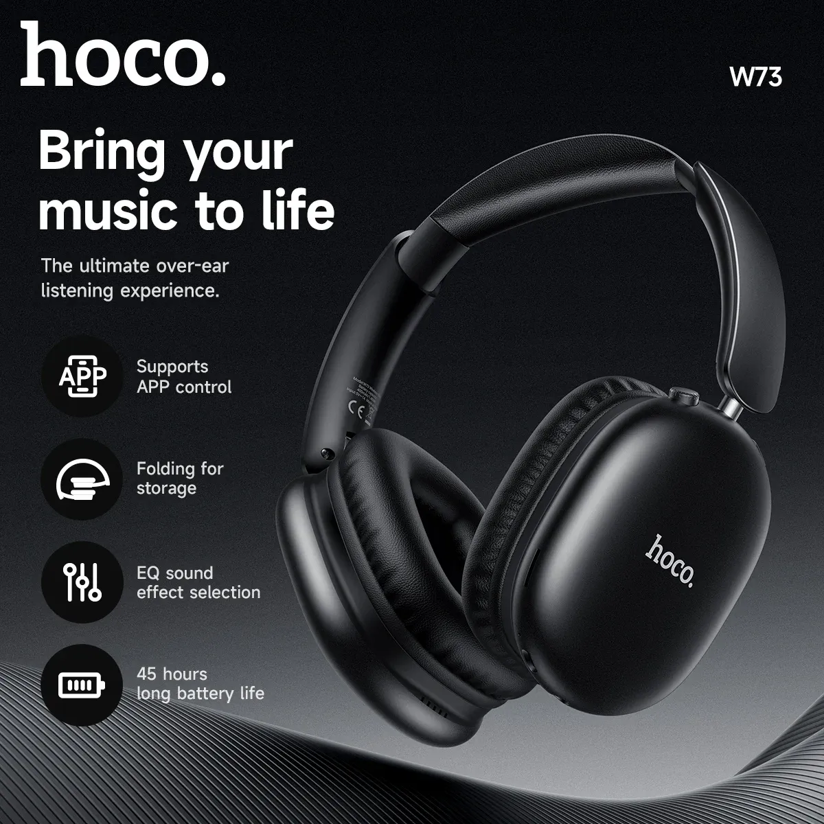 HOCO W73 Foldable Bluetooth Over-Ear Headphones with App Control