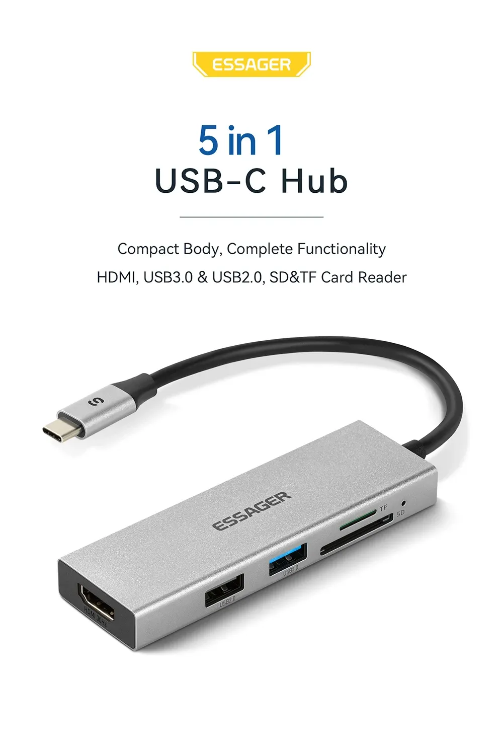 Essager 5-in-1 USB-C Hub with 4K HDMI and USB 3.0