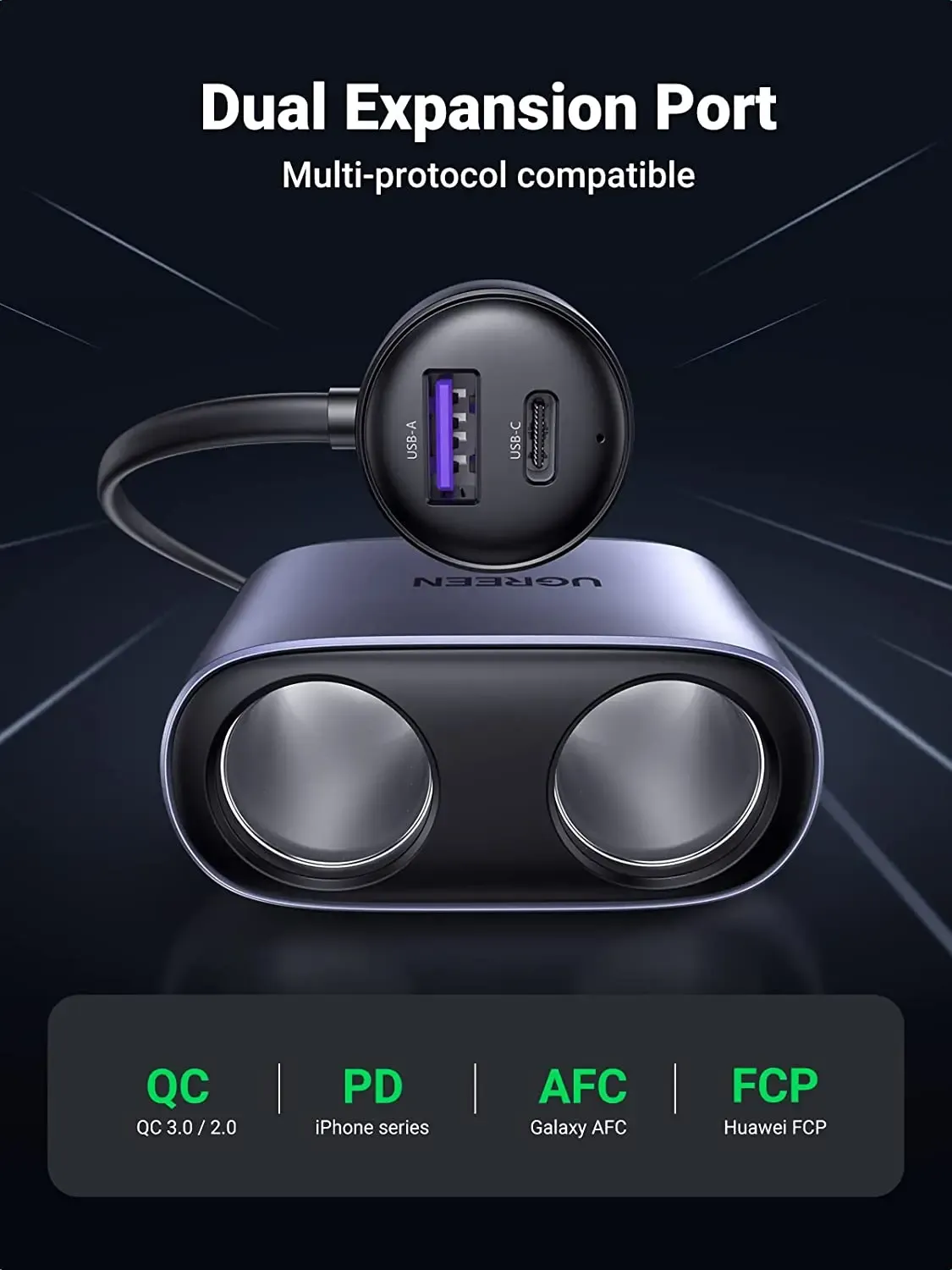 UGREEN 216W Dual USB Car Charger Splitter