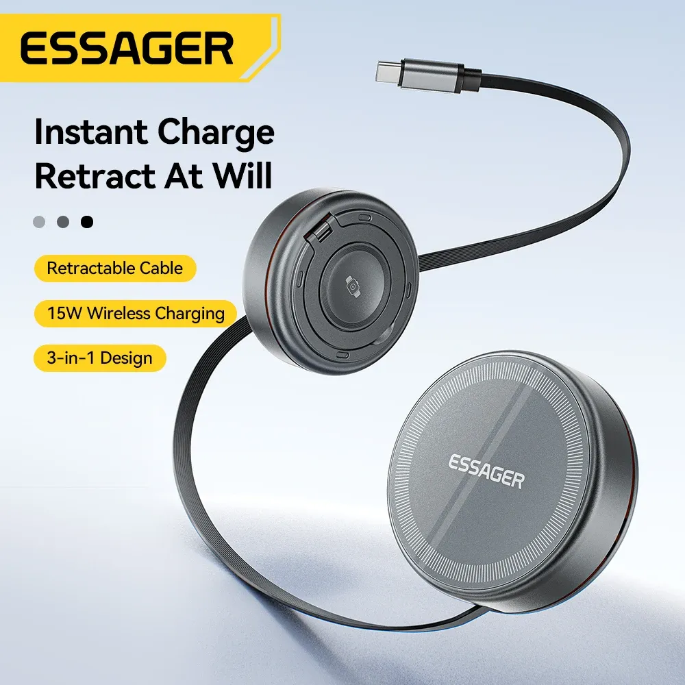 Essager 3-in-1 Magnetic Wireless Charging Stand with Retractable Type-C Cable