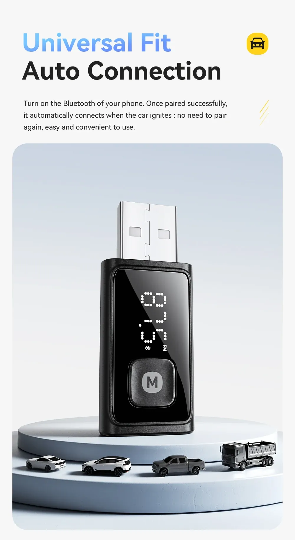 Essager Bluetooth 5.4 USB FM Car Audio Adapter