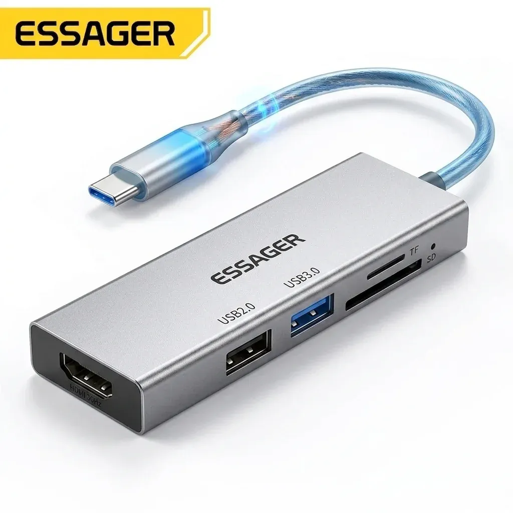 Essager 5-in-1 USB-C hub studio shot