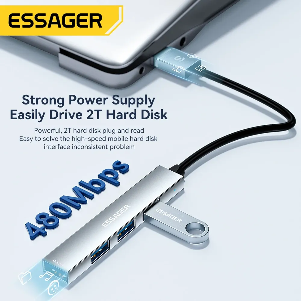 Essager 4-Port USB-C Hub Splitter for Everyday Laptop Expansion