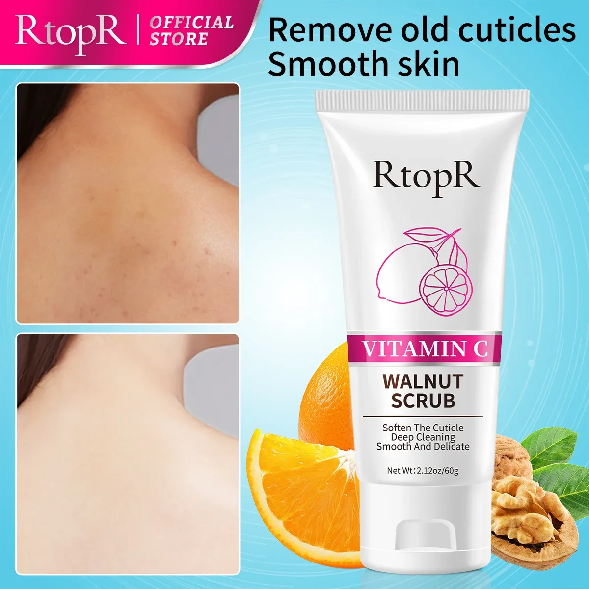 RtopR Vitamin C Walnut Body Scrub with Niacinamide